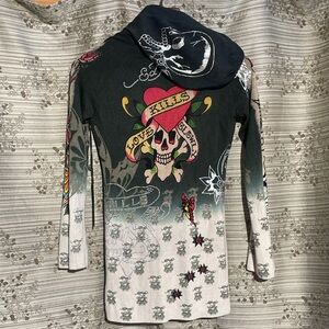 Rare Y2K Vintage Ed Hardy by Christian Audigier Knit Hoodie Studded Sweater